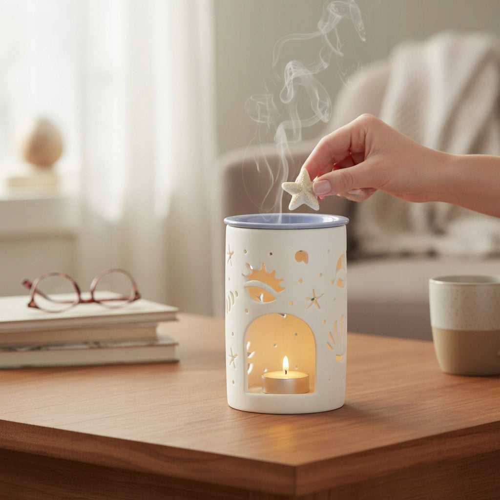 Kominek zapachowy porcelanowy biały podgrzewacz do olejków wosku 13,5 cm