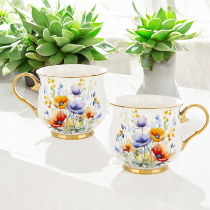 Porcelanowy duży kubek w kwiaty filiżanka do kawy herbaty 450 ml w pudełku
