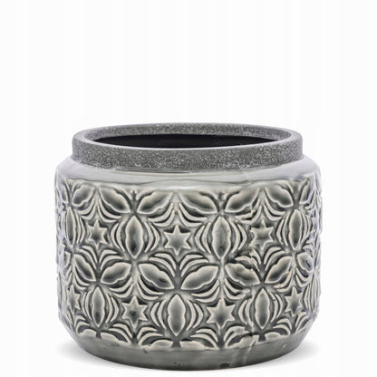 Osłonka ceramiczna 13,5x15,5 cm szara brązowa doniczka