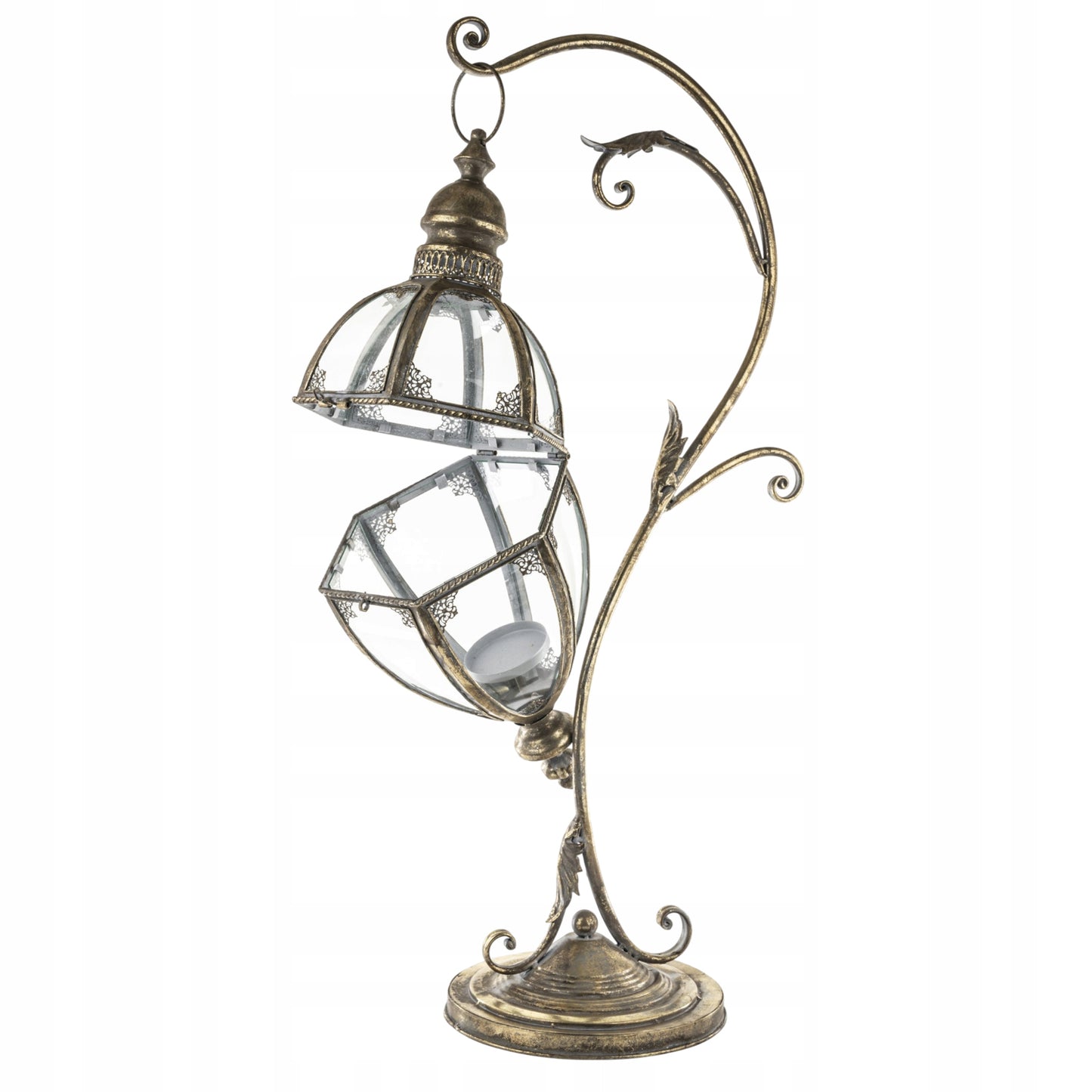 Lampion Złoty Retro Stojący Wiszący Świecznik Latarenka Metal Szkło 90 cm