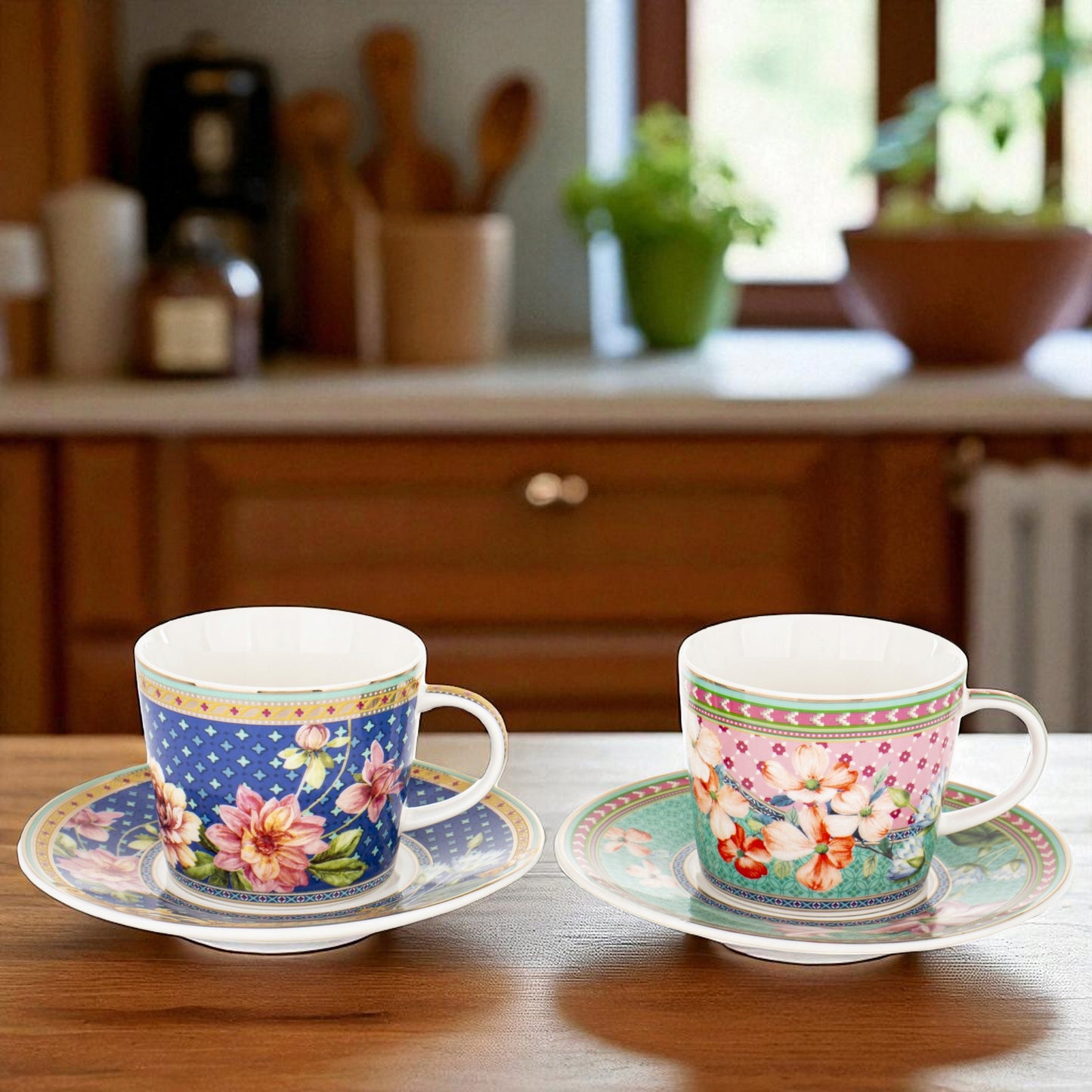 Zestaw Filiżanek ze Spodkiem 2 szt. 220 ml komplet porcelanowy kawowy