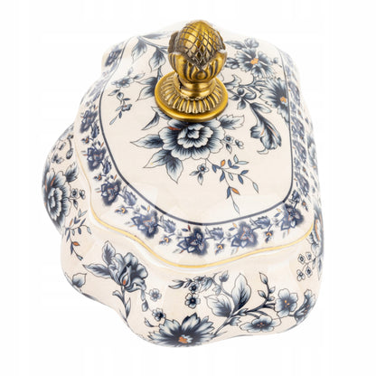 Pojemnik ceramiczny Szkatułka na biżuterię postarzany puzderko retro złoty