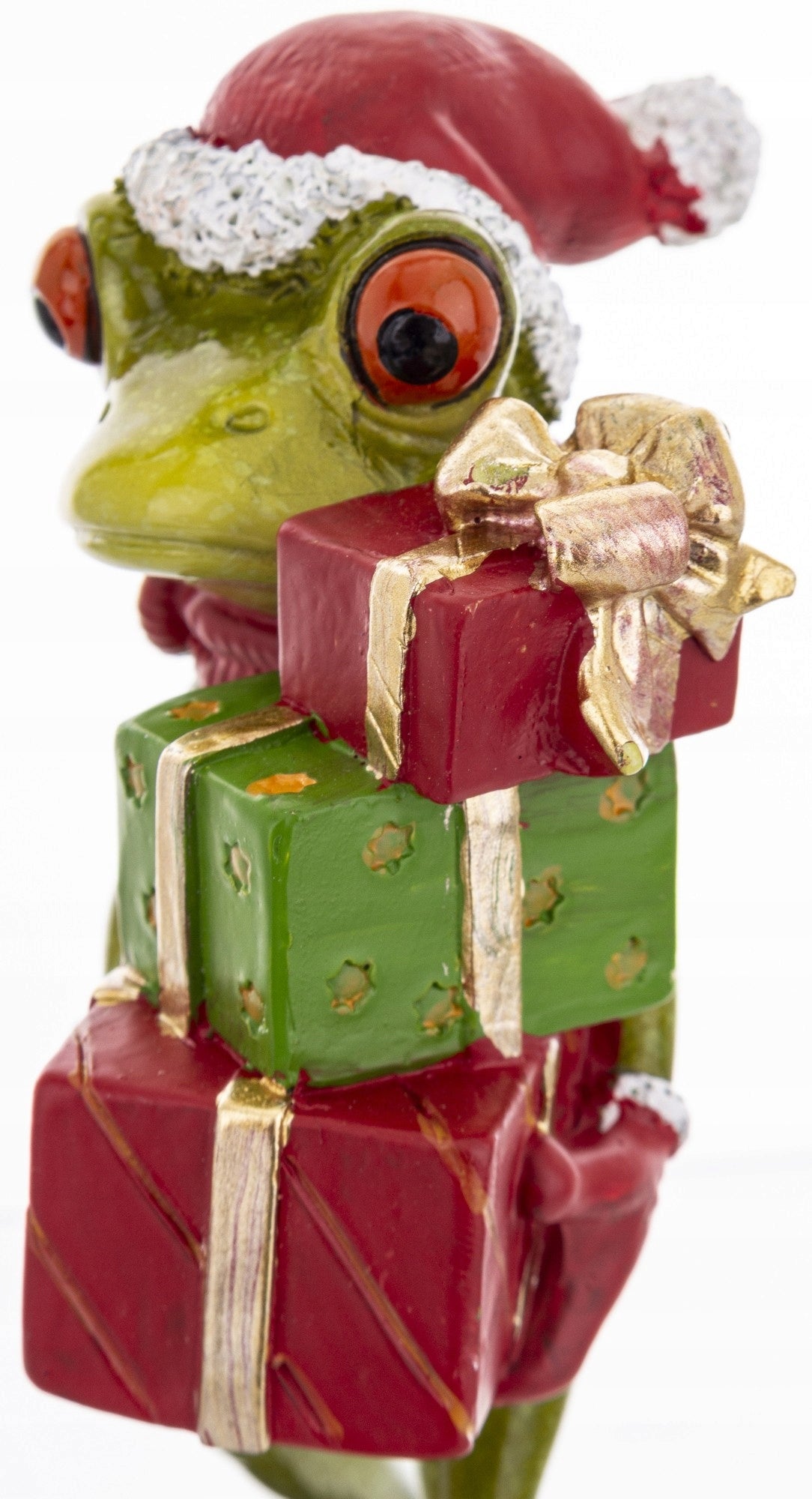Figurka żabka 14x8x8,5 cm Żaba Św. Mikołaj z prezentami śmeszna mikołajki