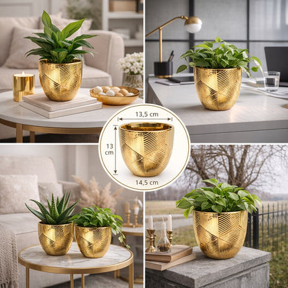 Doniczka złota Osłonka 13 cm ceramika glamour ryflowana