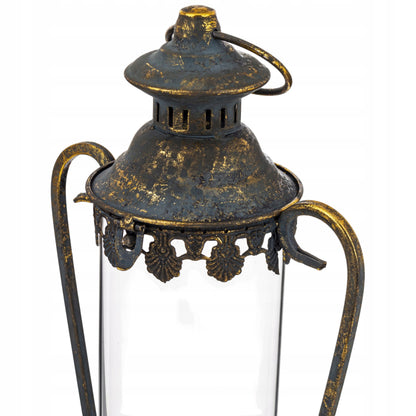 Lampion metalowy postarzane złoto dekoracja ogrodowa latarnia 43x21x16cm