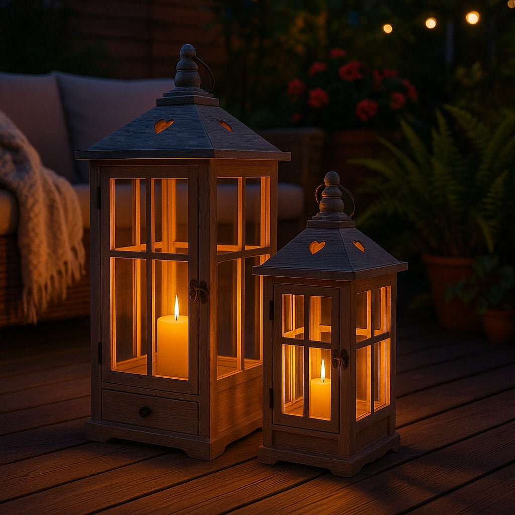 2 szt Lampion drewniany zestaw latarnii duża latarenka