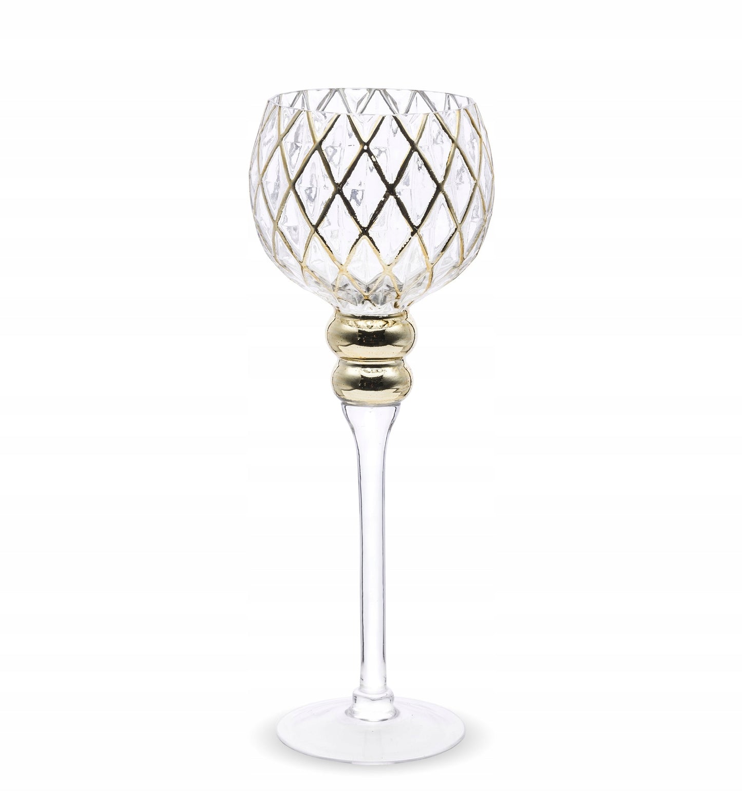 Świecznik glamour duży złoty kielich 40 cm
