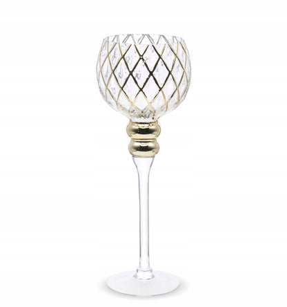 Świecznik glamour duży złoty kielich 40 cm