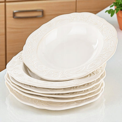Talerz obiadowy głęboki porcelanowy 23cm kremowy zdobiony Sarmatia