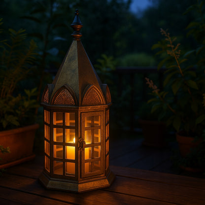 Lampion metalowy duży 50 cm złoty stylowy latarenka Świecznik
