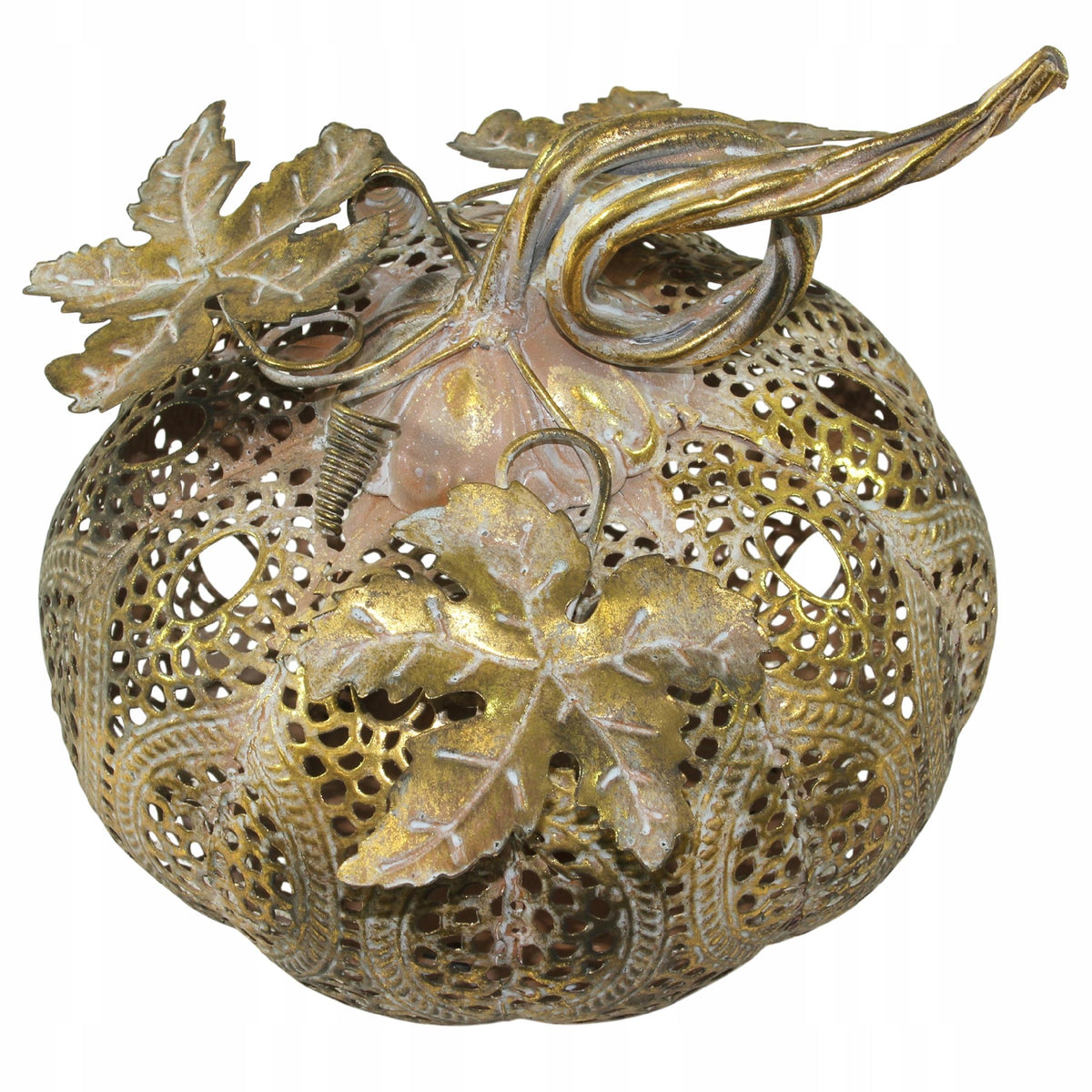Lampion metalowy Dynia złoty 21cm ażurowa dekoracja jesienna figurka orient