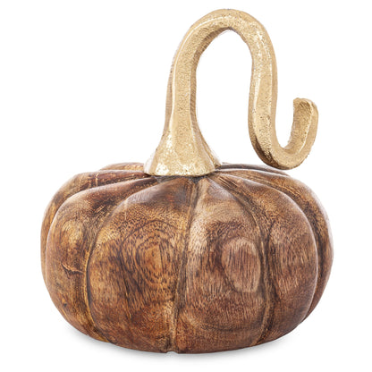 Ozdoba jesienna dynia drewniana brązowa 13x12x12 cm