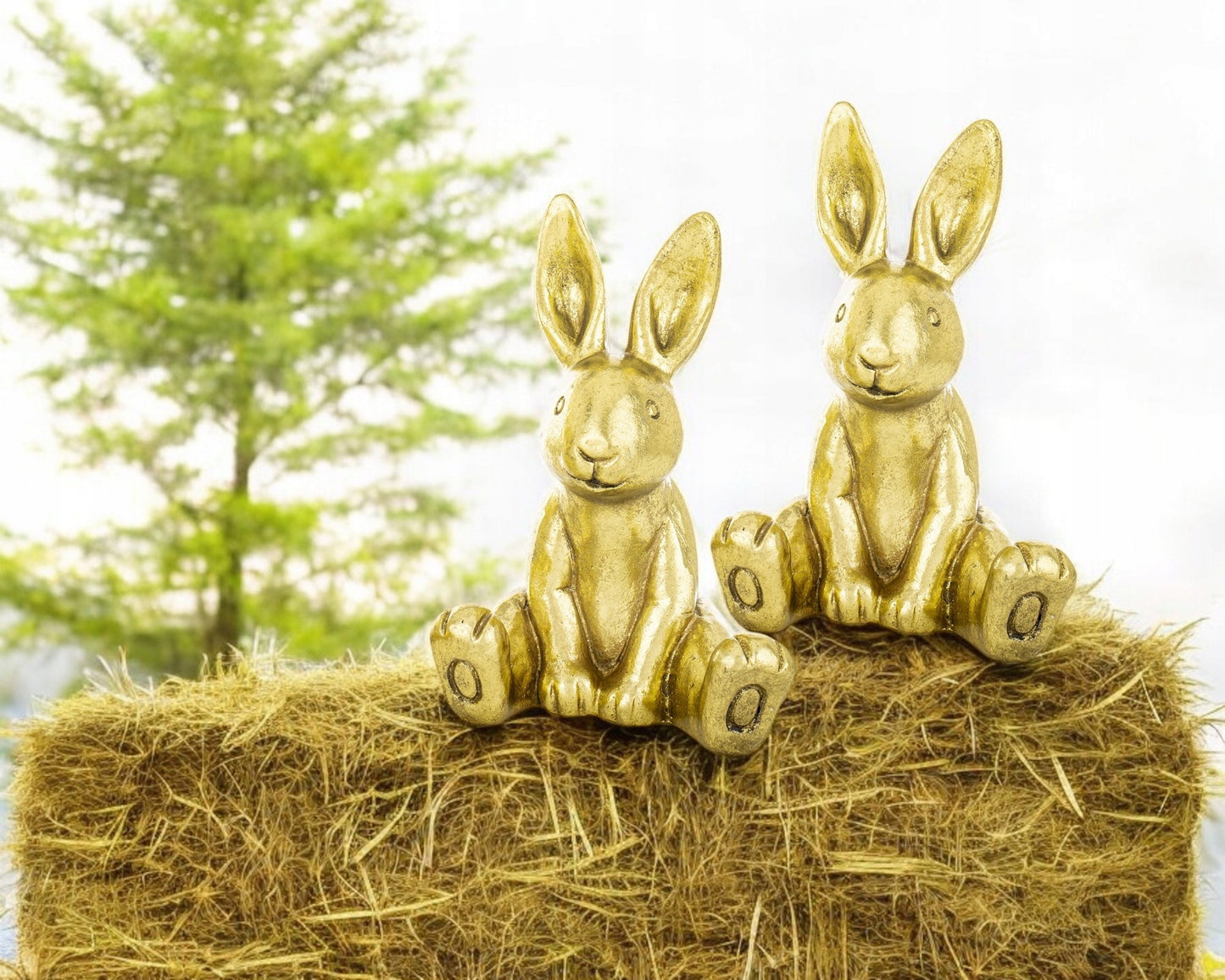 figurka zając królik zajączek siedzący złoty 16,5 cm ozdoba wielkanocna