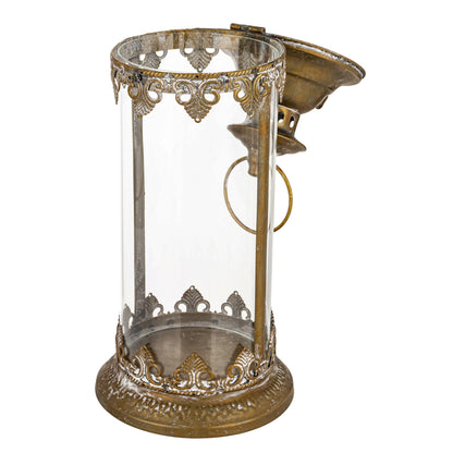 Lampion 45 cm metalowy India House Złoty Metal i Szkło Styl Orientalny
