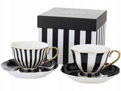 Komplet filiżanek porcelanowych 2szt. biało-czarne złote