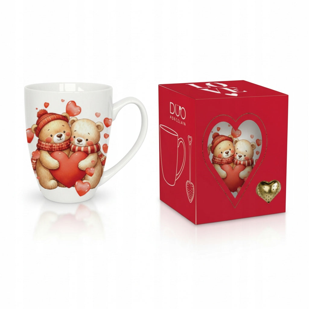 Kubek z zaparzaczem Serce 360 ml Misie z Sercami Porcelana Prezent