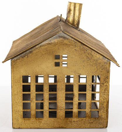 Figurka świąteczna Dekoracja Metalowa Domek złoty 23x27x20,5