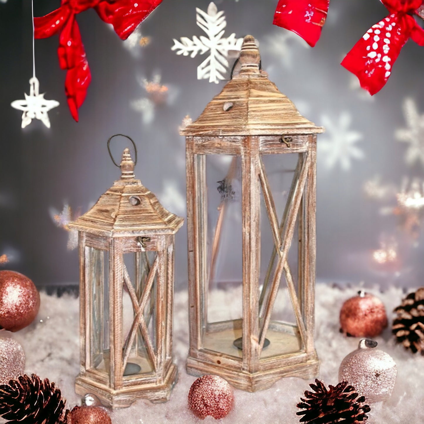 2szt. Lampion Zestaw Lampionów drewnianych 67 i 45 cm XXL duży