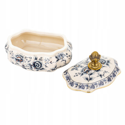 Pojemnik ceramiczny Szkatułka na biżuterię postarzany puzderko retro złoty