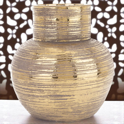 Wazon dekoracyjny ceramiczny 24 cm - brązowy -złoty cappucino