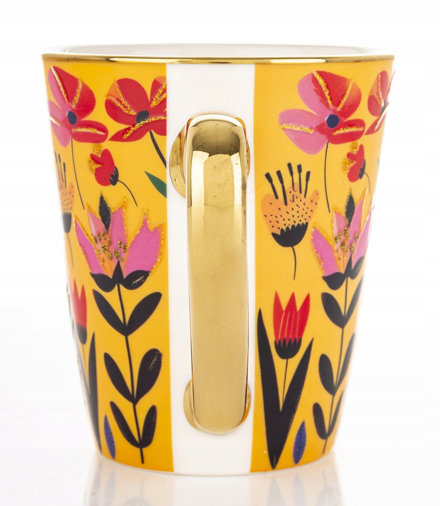 Kubek porcelanowy 300 ml kolorowy kwiaty złote ucho na kawe herbatę prezent