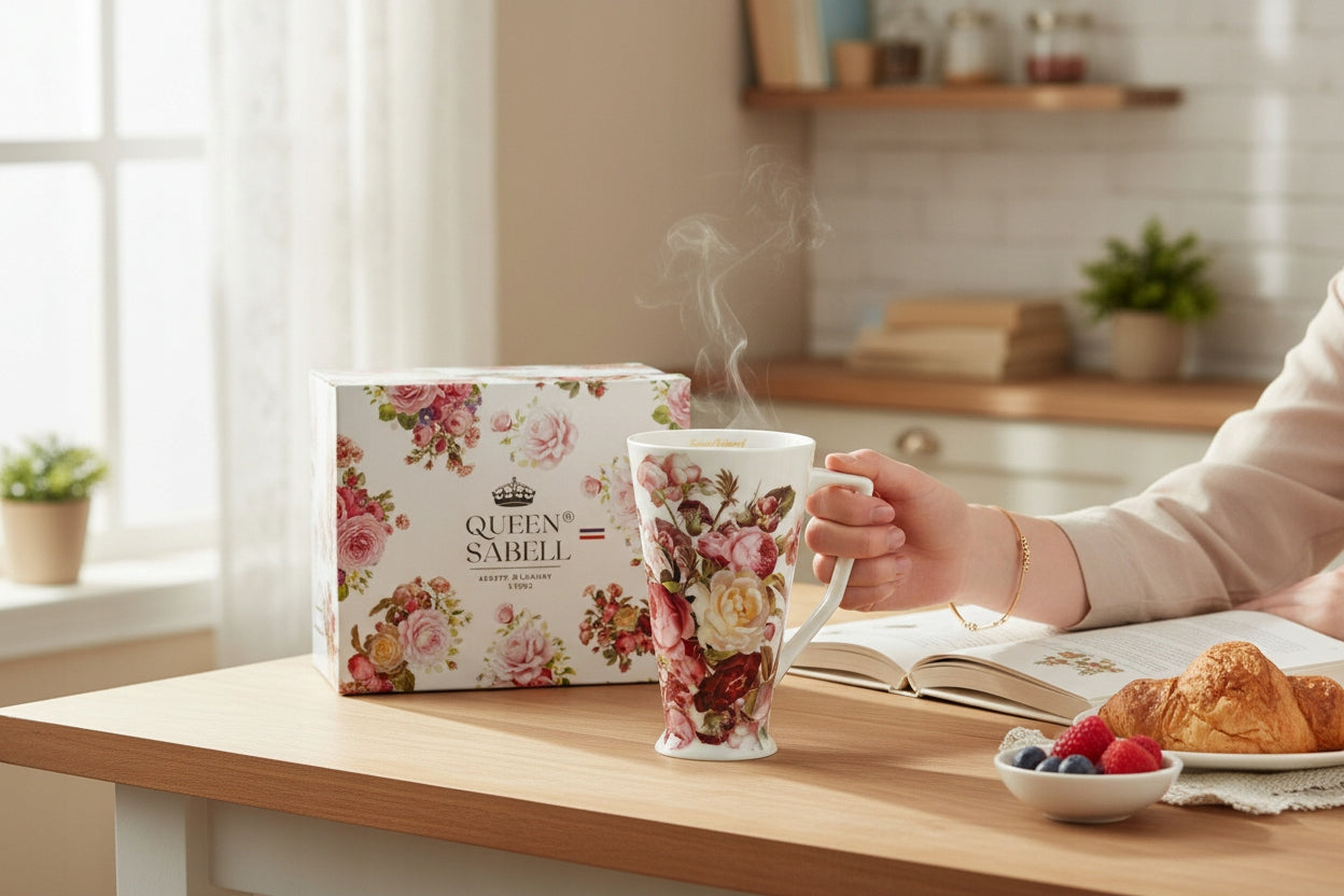 Kubek Porcelanowy w Kwiaty Styl Vintage Elegancki do Kawy Herbaty prezent