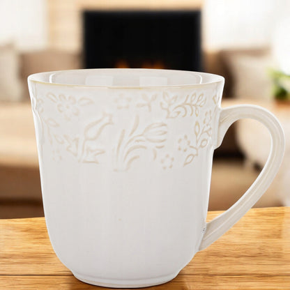 Kubek Sarmatia 400ml kremowy  porcelanowu ecru tłoczony wzór kwiaty