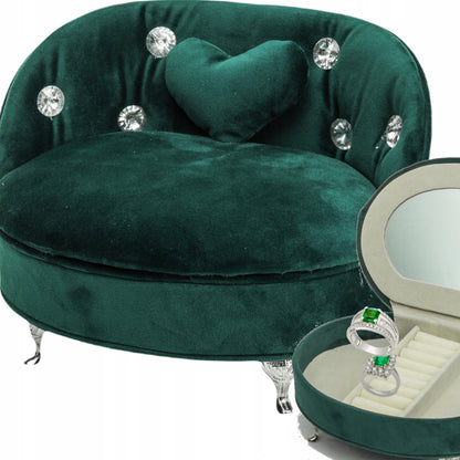 Szkatułka na biżuterię aksamitna sofa zielona glam