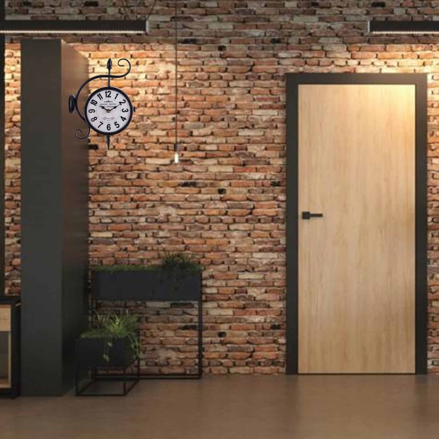Zegar metalowy dwustronny retro czarno biały 32x22x9 dworcowy czarny loft