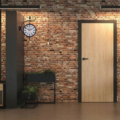 Zegar metalowy dwustronny retro czarno biały 32x22x9 dworcowy czarny loft