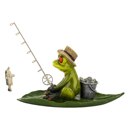 FIGURKA ŻABA WĘDKARZ 14x8x20 żabka na rybach z wędką