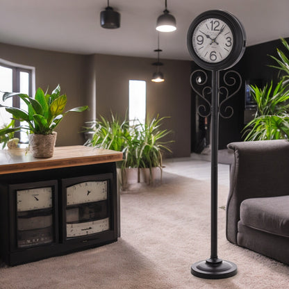 Zegar podłogowy metalowy czarny mat na nodze loft retro 151cm