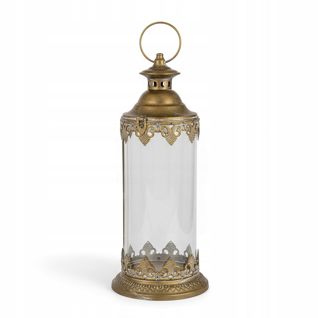 Lampion 45 cm metalowy India House Złoty Metal i Szkło Styl Orientalny