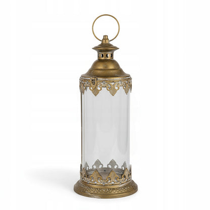 Lampion 45 cm metalowy India House Złoty Metal i Szkło Styl Orientalny