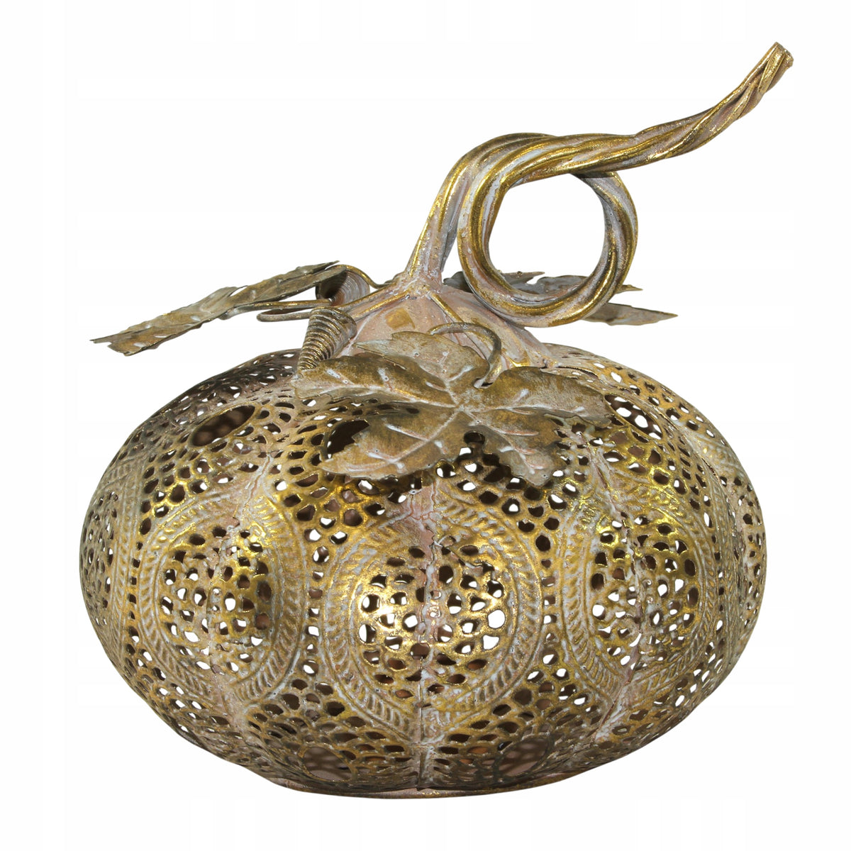 Lampion metalowy Dynia złoty 21cm ażurowa dekoracja jesienna figurka orient
