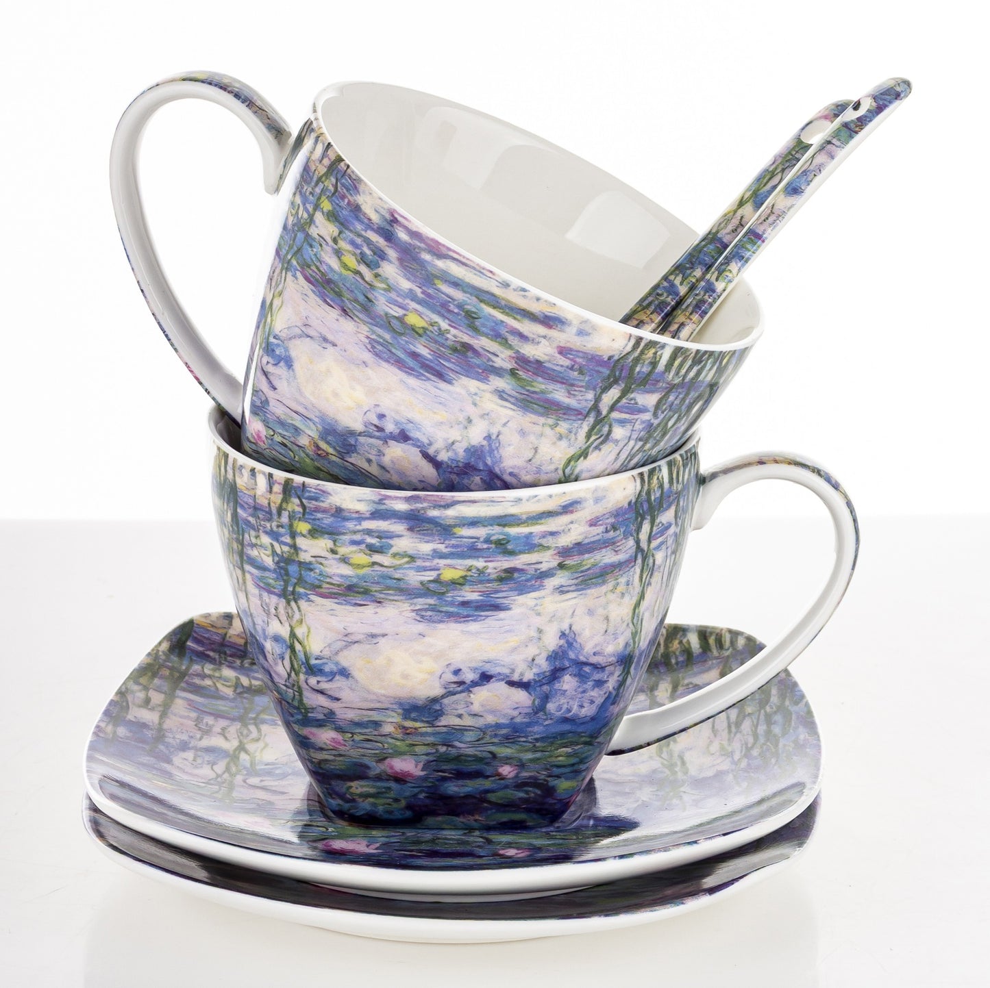 Kpl. 2 Filiżanki 2 Talerzyki 2 Łyżeczki porcelana niebieski, biały
