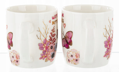 Kpl. kubków motyl łyżeczka podstawka 2+2+2 kubek ceramiczny 330ml prezent