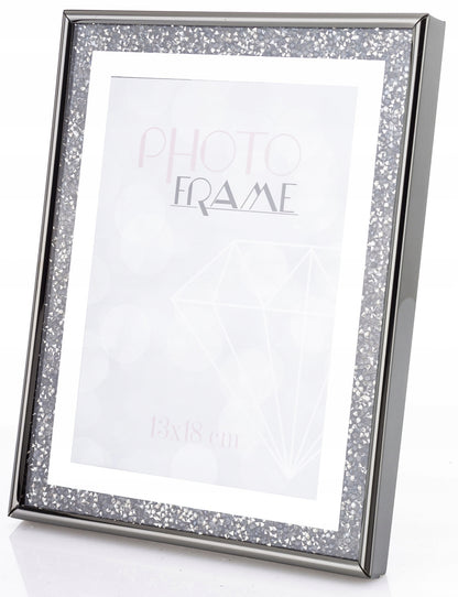 Ramka na zdjęcie zdjęcia srebrno-czarna glamour 23,5x18,5x2-12 srebrna