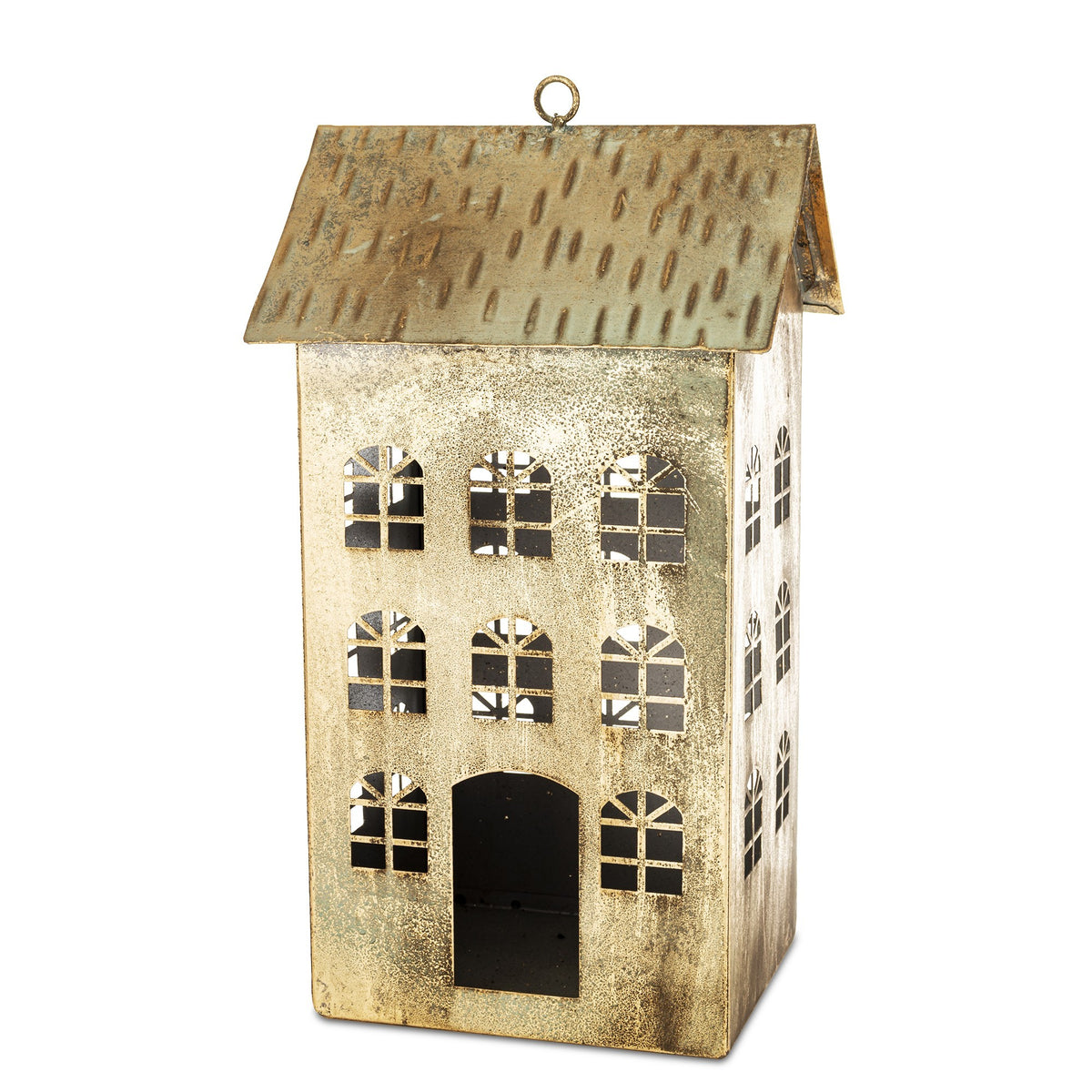Figurka świąteczna Dekoracja Metalowa Domek złoty 33x18x15