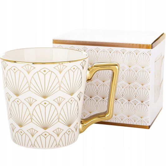 Porcelanowy Kubek elegancki złote ucho 310ml na prezent kawa herbata