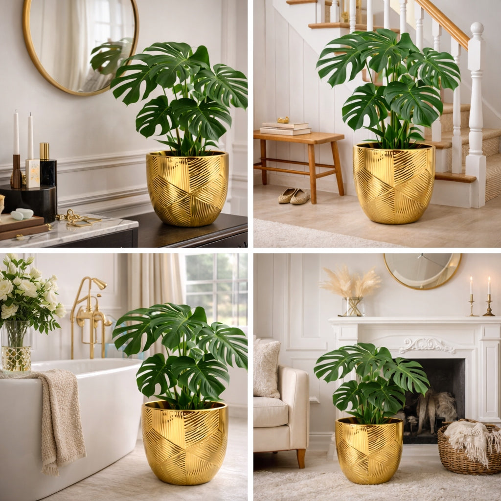 Doniczka złota Osłonka 22 cm ceramika glamour ryflowana