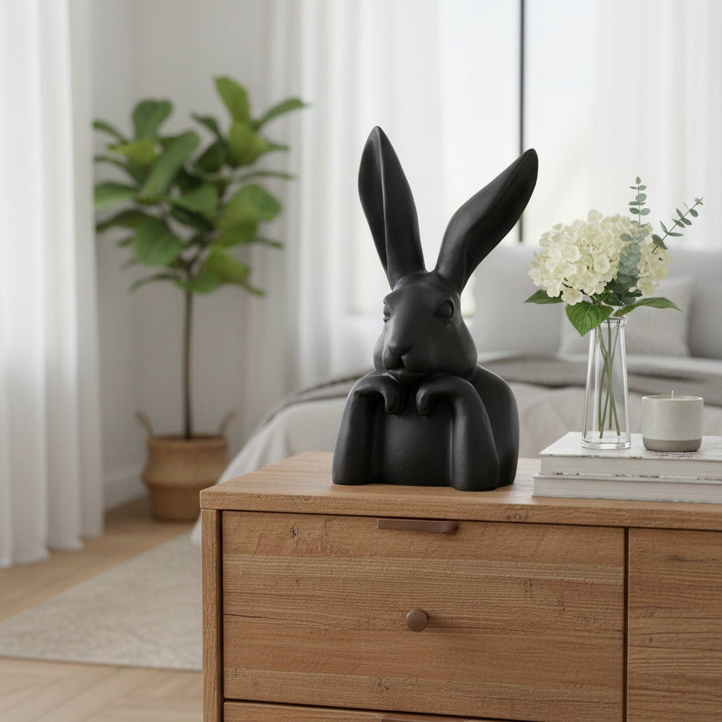 Figurka Królik Zajączek Statuetka Dekoracja Czarna Duża 47,5cm Loft
