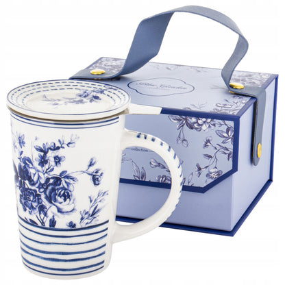 Kubek z Zaparzaczem Porcelana Niebieska Blue Pokrywka Sitko 300 ml