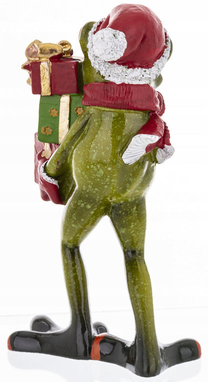 Figurka żabka 14x8x8,5 cm Żaba Św. Mikołaj z prezentami śmeszna mikołajki