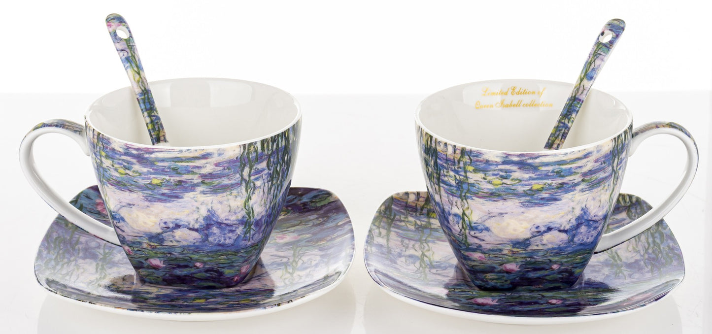 Kpl. 2 Filiżanki 2 Talerzyki 2 Łyżeczki porcelana niebieski, biały