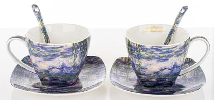 Kpl. 2 Filiżanki 2 Talerzyki 2 Łyżeczki porcelana niebieski, biały