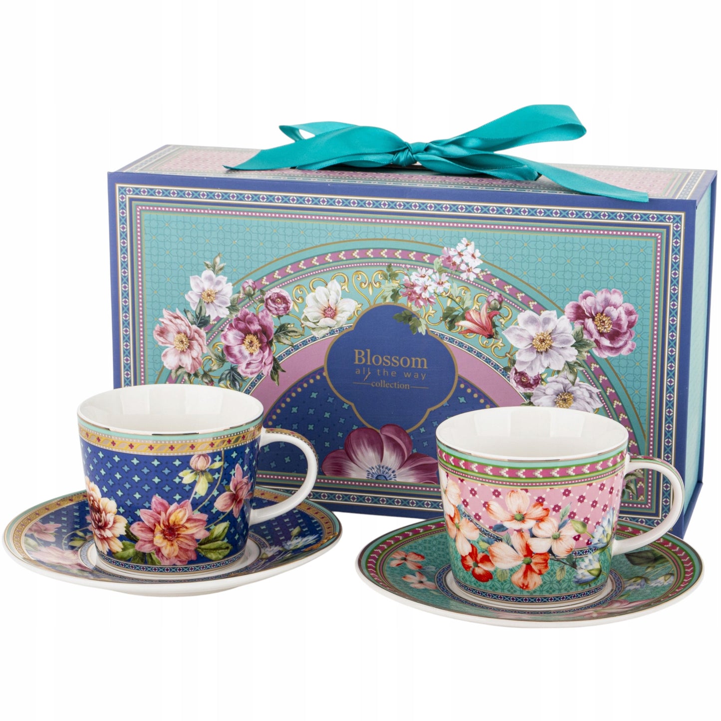 Zestaw Filiżanek ze Spodkiem 2 szt. 220 ml komplet porcelanowy kawowy