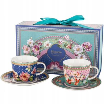 Zestaw Filiżanek ze Spodkiem 2 szt. 220 ml komplet porcelanowy kawowy