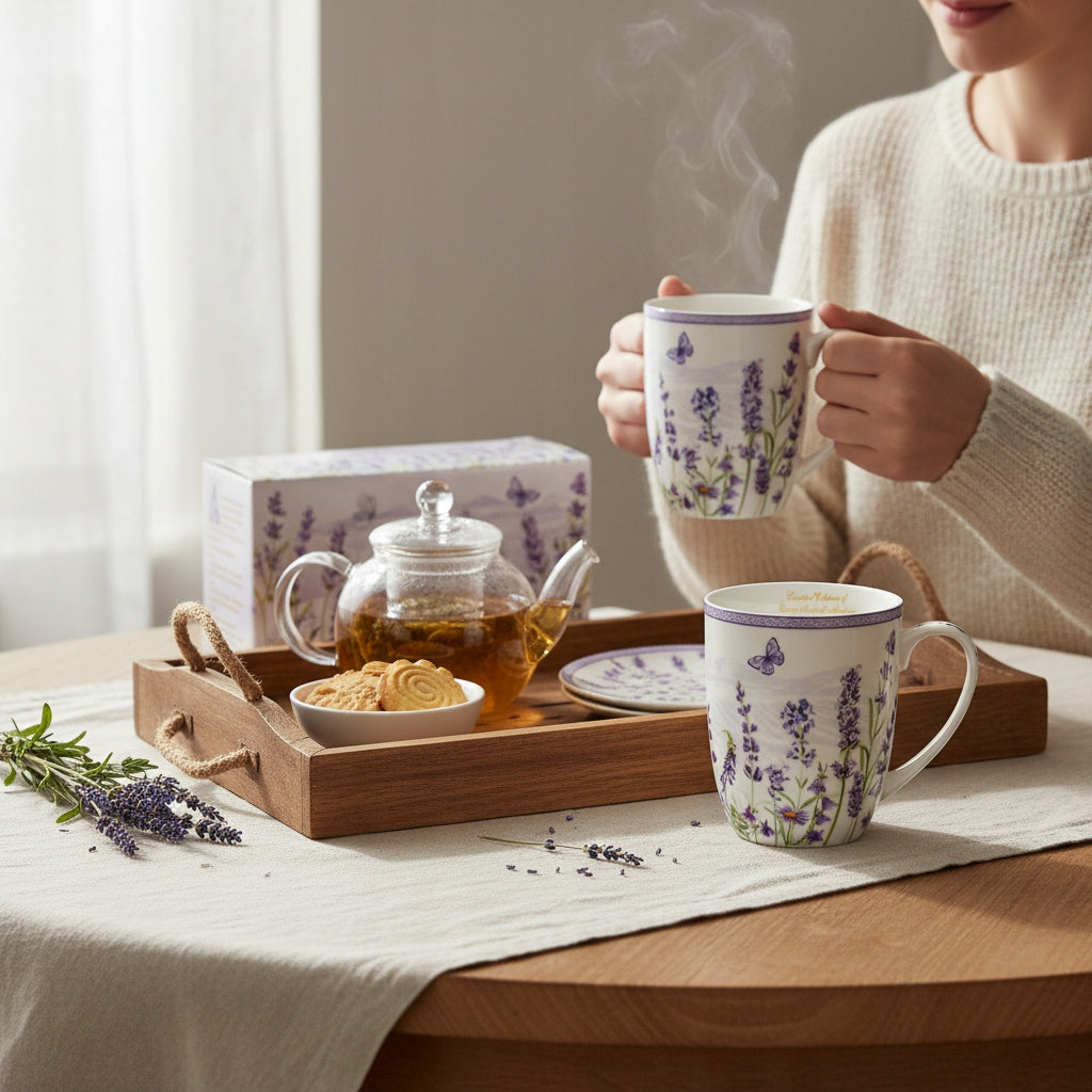 Komplet dwóch kubków porcelana lawenda styl prowansalski 400 ml