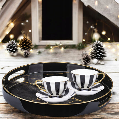 Komplet filiżanek porcelanowych 220 ml 2szt. biało-czarne złote
